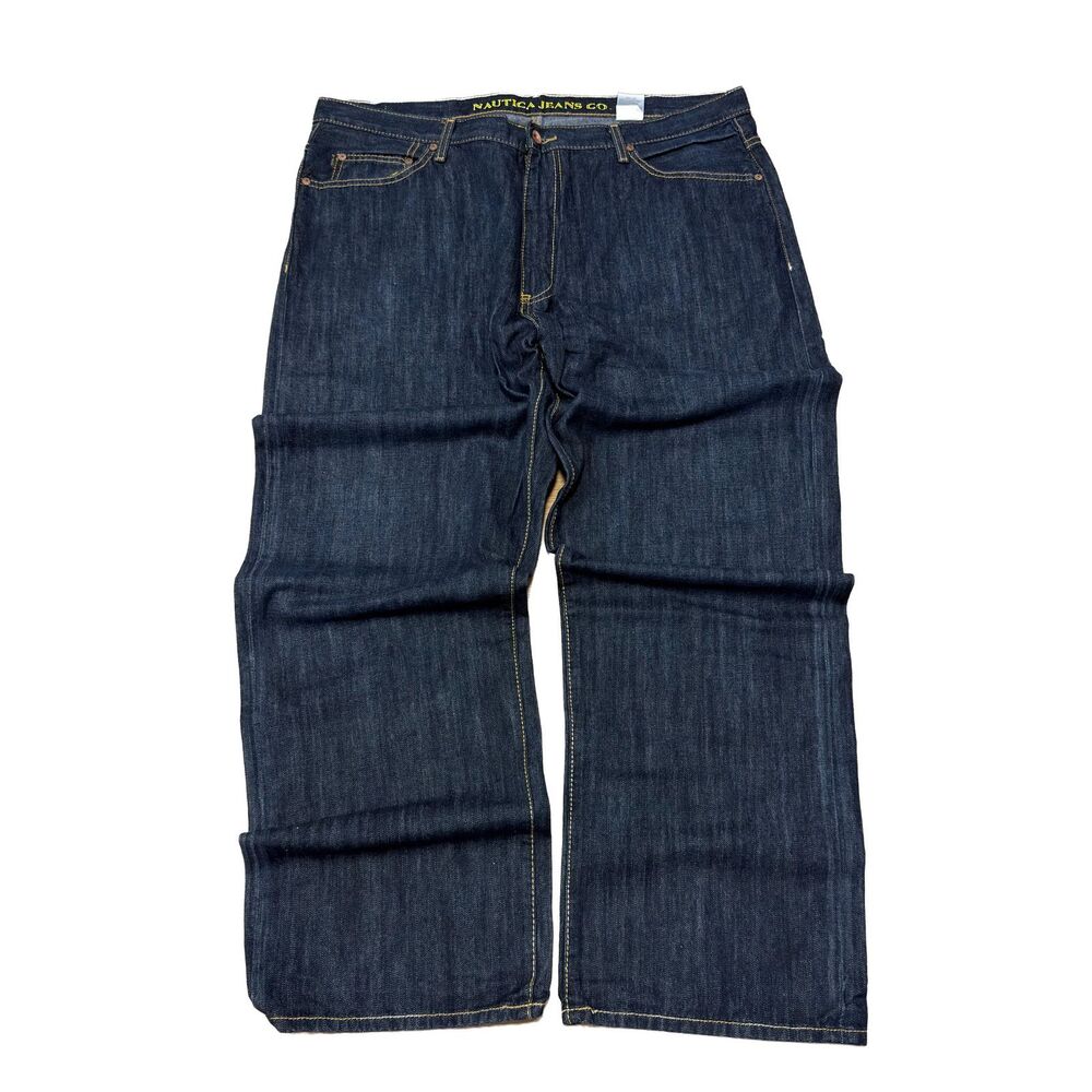 Nautica Jeans Men's Size 40x30 Blue Straight Leg Dark Wash Baggy Wide Leg Y2K